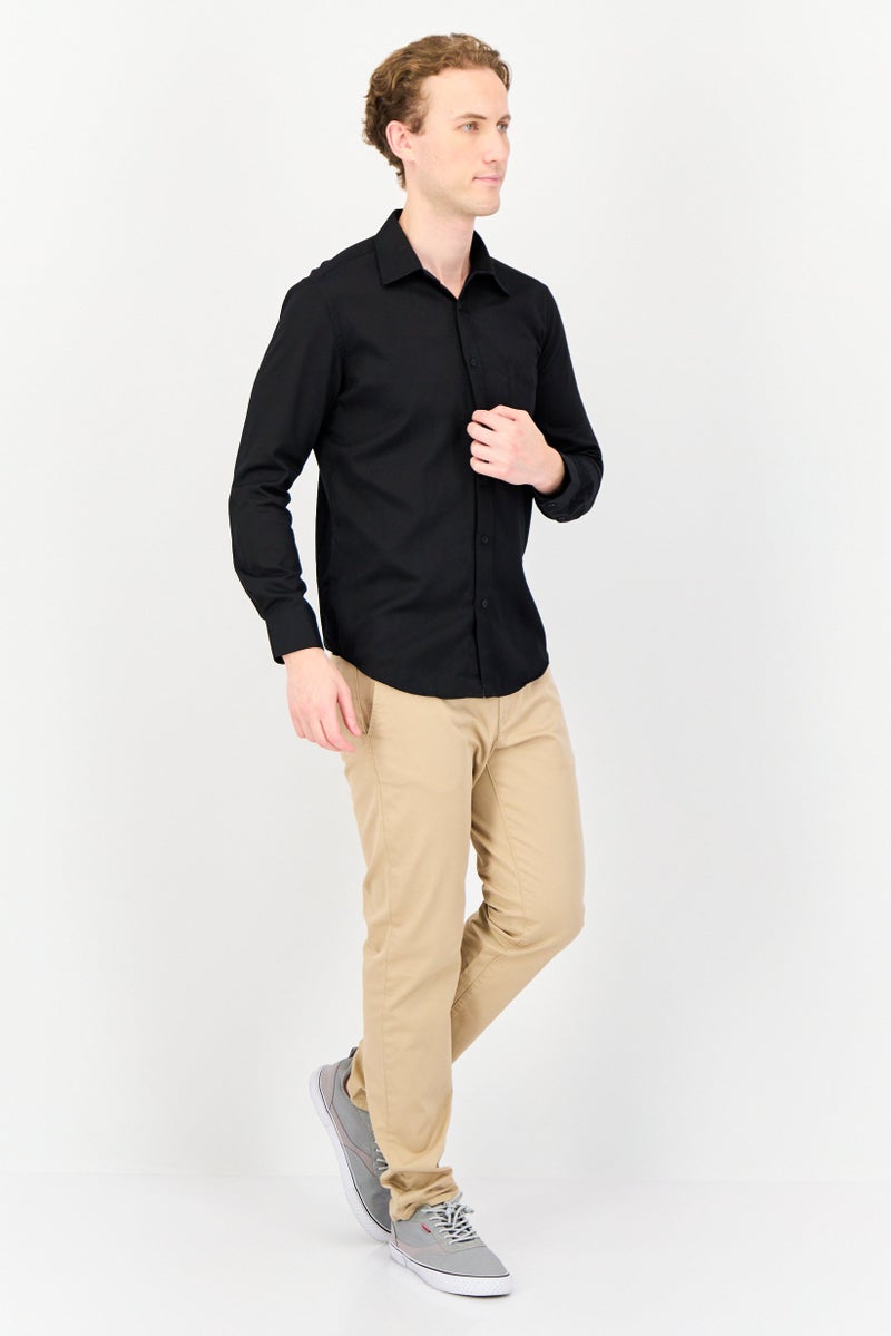 Kenneth Cole قمصان رجالية ضيقة الأكمام طويلة الأكمام بشعار مطرز، أسود - Image 3