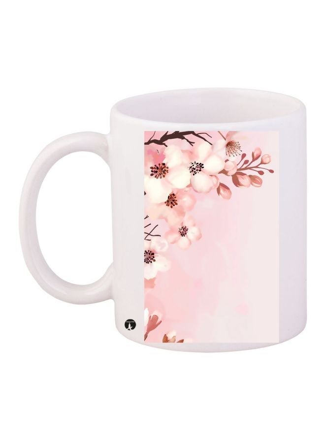 RYN Floral Printed Coffee Mug White/Pink/Beige 11ounce