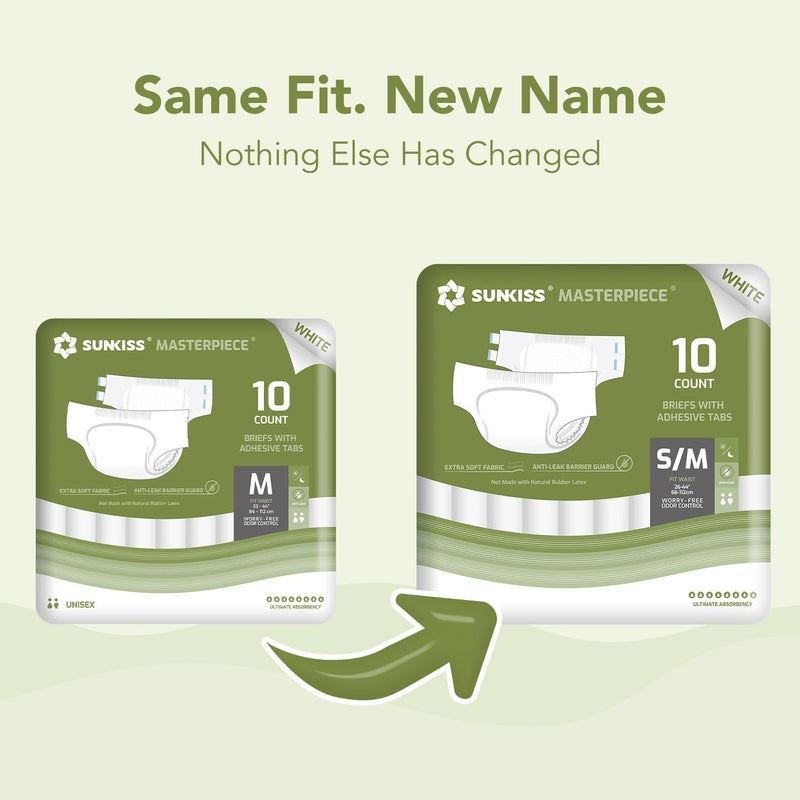 SUNKISS Masterpiece Adult Diapers with Tabs Unisex Disposable Incontinence Briefs for Women and Men Odor Control White SmallMedium Previously Medium 10 Count - Image 4