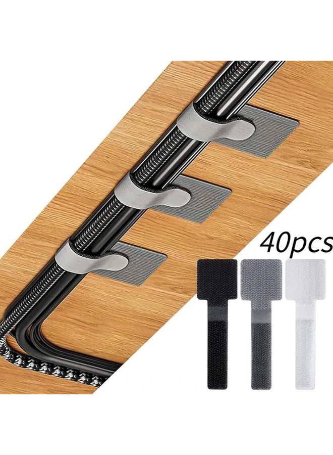 40 Pcs White Self Adhesive Hook And Loop Cable Straps Heavy Duty Cord Organizers - Image 2