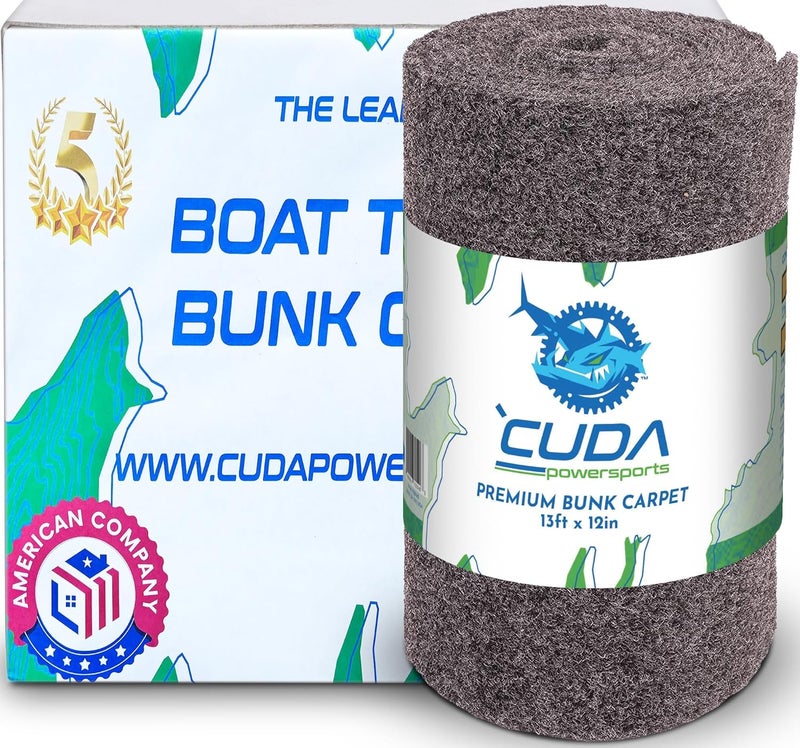 Cuda Powersports Store Cuda Boat Trailer Bunk Carpet 12 Inch Wide x 13ft-New Premium 30 Oz Roll- Cuda Bunk Carpet for Boat Trailers Parts Accessories Gray Grey Charcoal Lift Runners Covers Waterproof - Image 1
