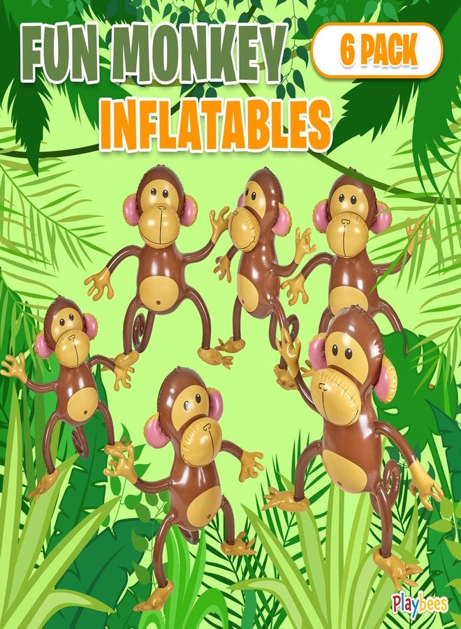Playbees Large Inflatable Monkey 27" - 6 Pack Blow Up Animal Party Favors - Inflatables Jungle Decor, Monkeys for Baby Shower, Safari Birthday Kids & Toddlers Decorations, Kids Animal Party Supplies - Image 3