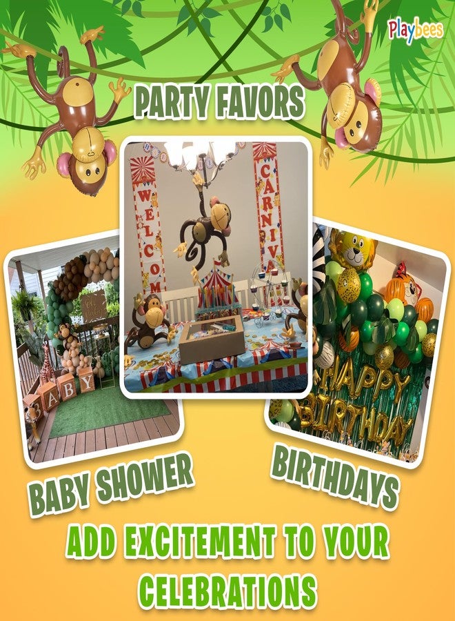 Playbees Large Inflatable Monkey 27" - 6 Pack Blow Up Animal Party Favors - Inflatables Jungle Decor, Monkeys for Baby Shower, Safari Birthday Kids & Toddlers Decorations, Kids Animal Party Supplies - Image 5