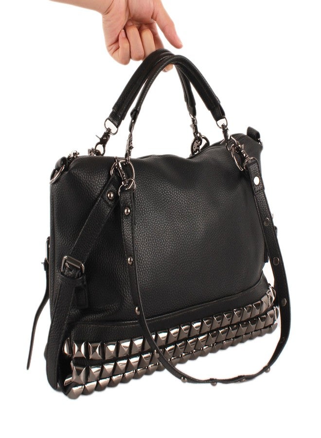 AISI Women Punk Rivet Tote Satchel Handbags Large Capacity Studded Shoulder Bag Nightclub Hobo Cross Body Bag Purse, Black - Image 2
