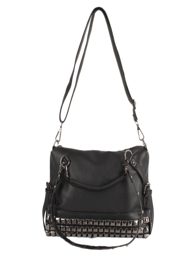 AISI Women Punk Rivet Tote Satchel Handbags Large Capacity Studded Shoulder Bag Nightclub Hobo Cross Body Bag Purse, Black - Image 1