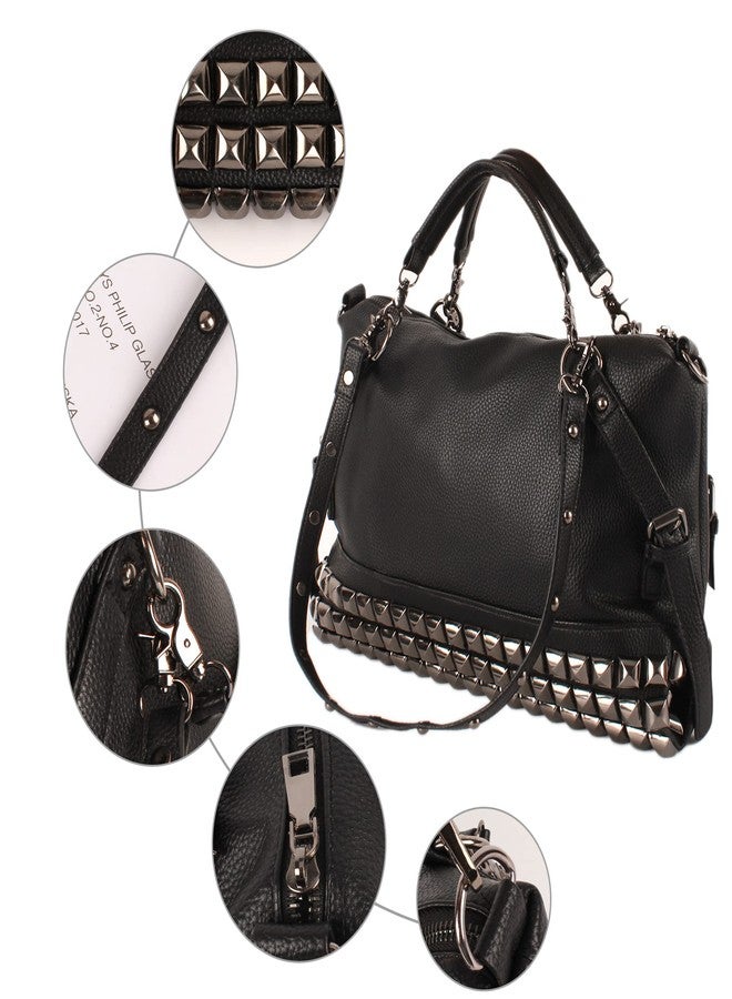 AISI Women Punk Rivet Tote Satchel Handbags Large Capacity Studded Shoulder Bag Nightclub Hobo Cross Body Bag Purse, Black - Image 4
