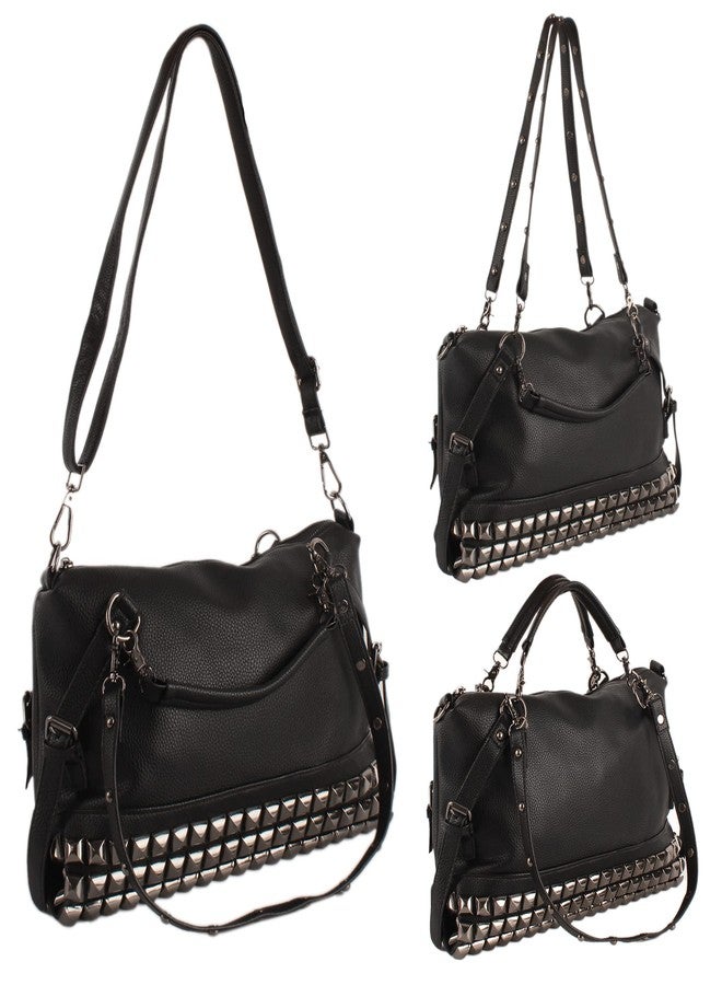 AISI Women Punk Rivet Tote Satchel Handbags Large Capacity Studded Shoulder Bag Nightclub Hobo Cross Body Bag Purse, Black - Image 3