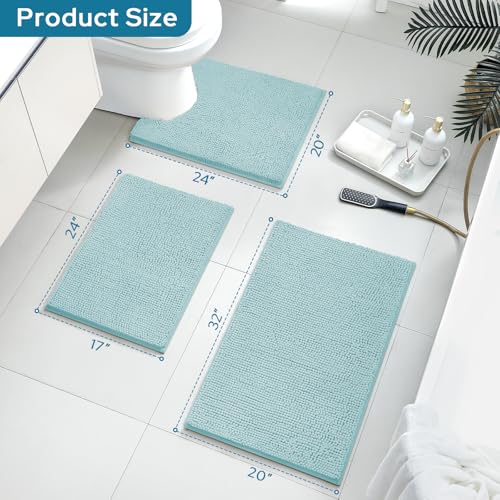 BYSURE Light Blue Bathroom Rugs Sets 3 Piece Non Slip Extra Absorbent Plush Chenille Soft Washable Bath Mats - Image 2