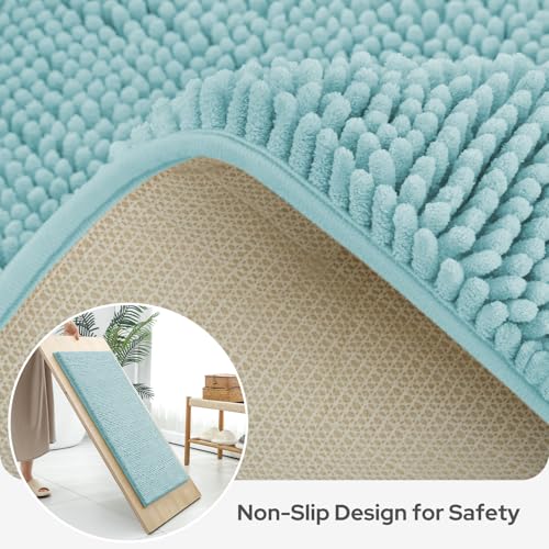BYSURE Light Blue Bathroom Rugs Sets 3 Piece Non Slip Extra Absorbent Plush Chenille Soft Washable Bath Mats - Image 5