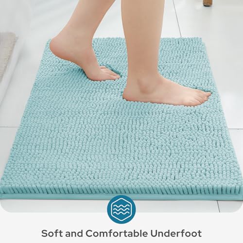 BYSURE Light Blue Bathroom Rugs Sets 3 Piece Non Slip Extra Absorbent Plush Chenille Soft Washable Bath Mats - Image 4