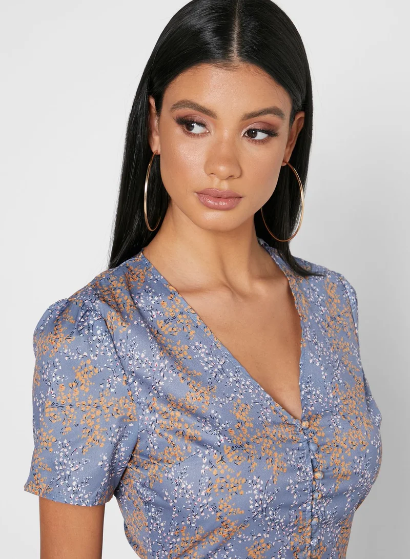 Missguided Half Button Split Detail Midi Dress