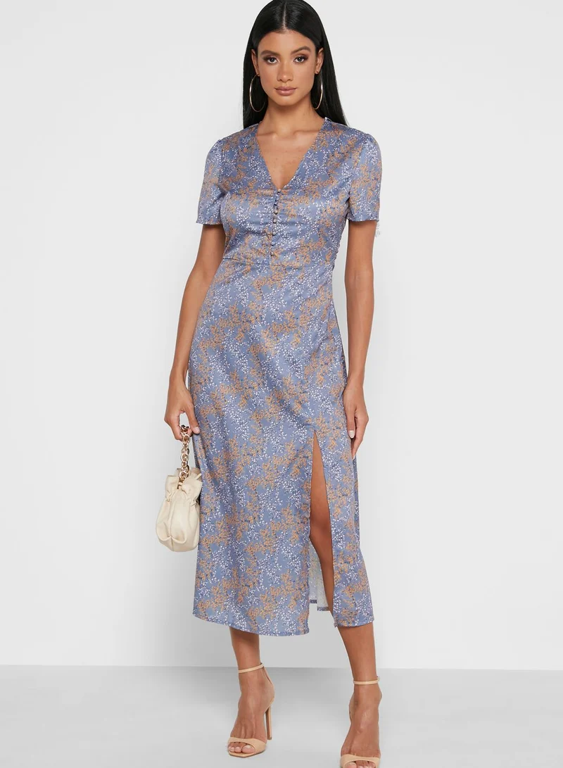 Missguided Half Button Split Detail Midi Dress