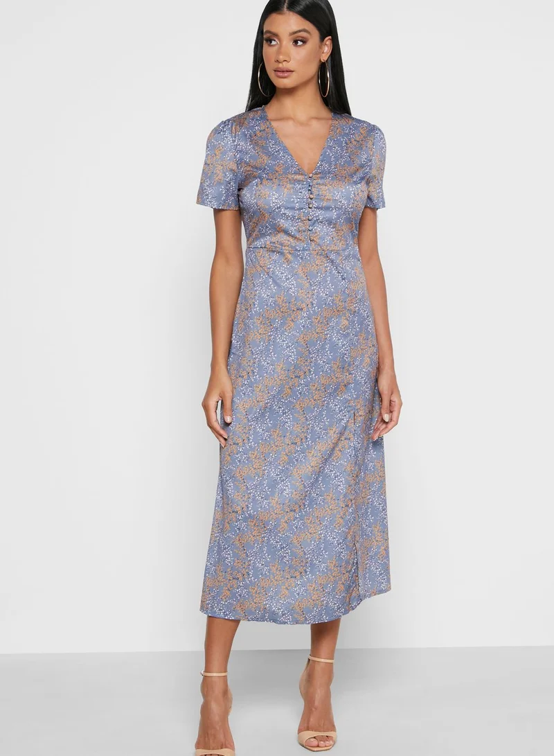 Missguided Half Button Split Detail Midi Dress