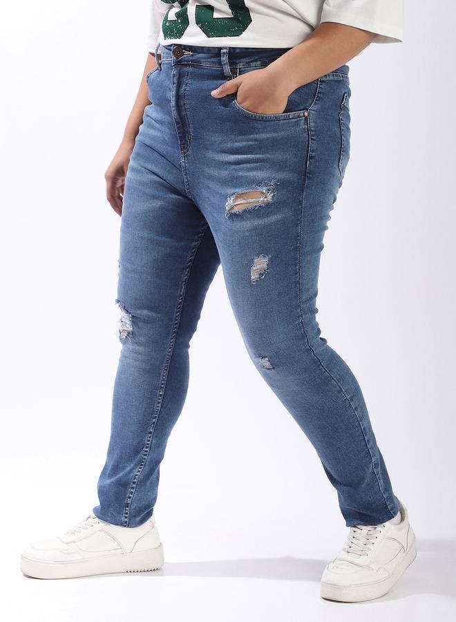 HIGH STAR Women Comfort Skinny Fit High-Rise Light Disressed Streachable Fade Jeans  - Image 3