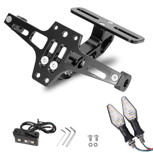MDPROMCP Universal Adjustable Motorcycle License Plate Holder Motorcycle Fender Eliminator Kit With 2 Turn Signal Lights - Image 1