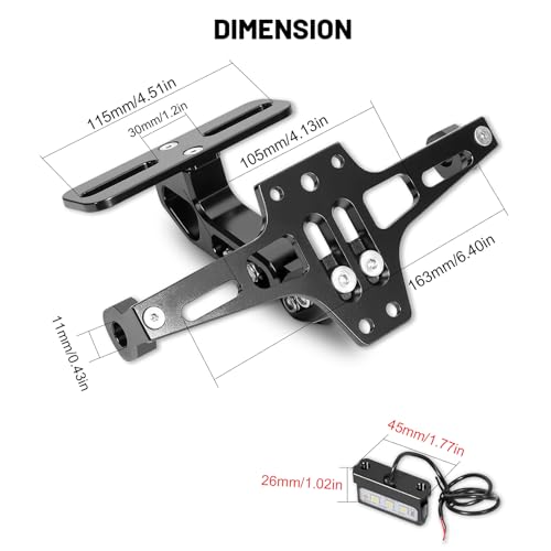 MDPROMCP Universal Adjustable Motorcycle License Plate Holder Motorcycle Fender Eliminator Kit With 2 Turn Signal Lights - Image 2
