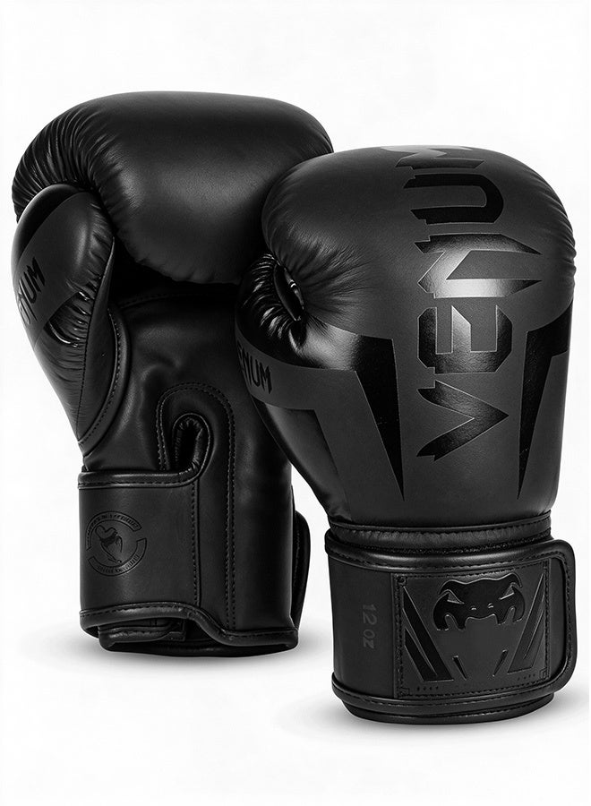 VENUM 12OZ Boxing Gloves PU Leather, Muay Thai Kickboxing MMA Sparring Training, Advanced TAKKA Closure, Padding, Punch Bags Speed Ball Focus Pads Workout, Black - Image 1