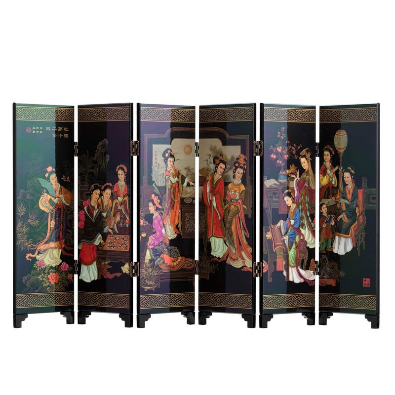 TJ Global Mini 95 INCH Tall 6Panel Traditional Chinese Art for Home Decoration  Decorative Lacquerware Home Decor Lacquer Oriental Mini Divider Ladies