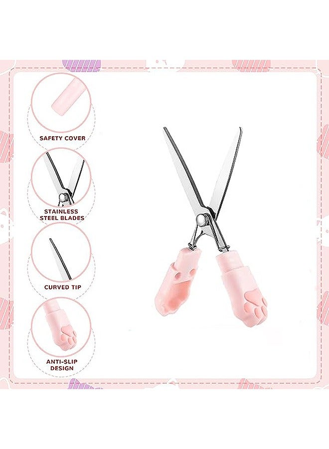 Cat Paw Mini Folding Scissors, Mini Portable Art Scissors Stainless Steel Scissors School Stationery, for School Supply Paper Cutting Scrapbooking (Pink) - Image 3