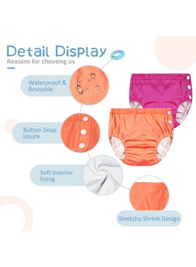 Durio Swim Diapers for Toddlers Reusable Swim Diapers Washable Swiming Diapers Toddler Swim Diaper Rose Orange 2-3T - Image 2