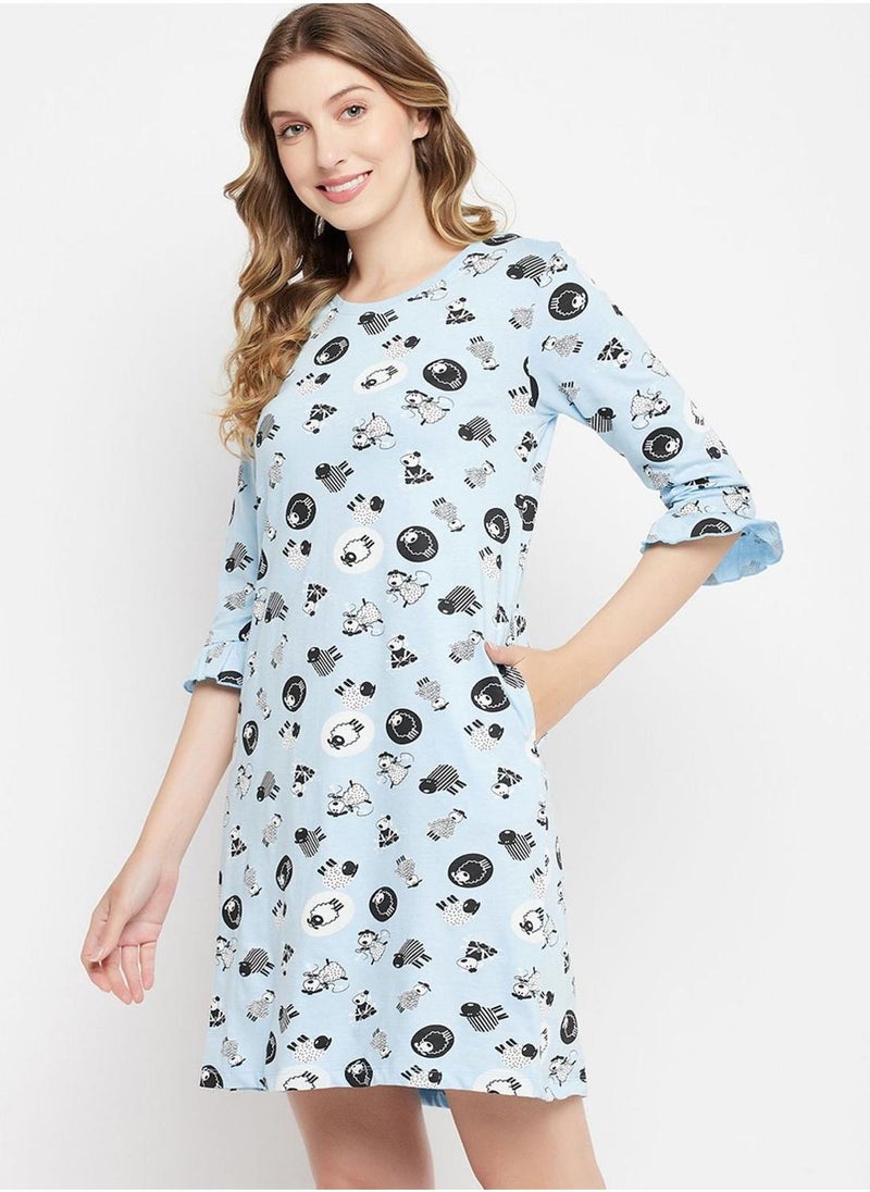 Clovia Ruffle Sleeve Printed Nightdress - Image 4