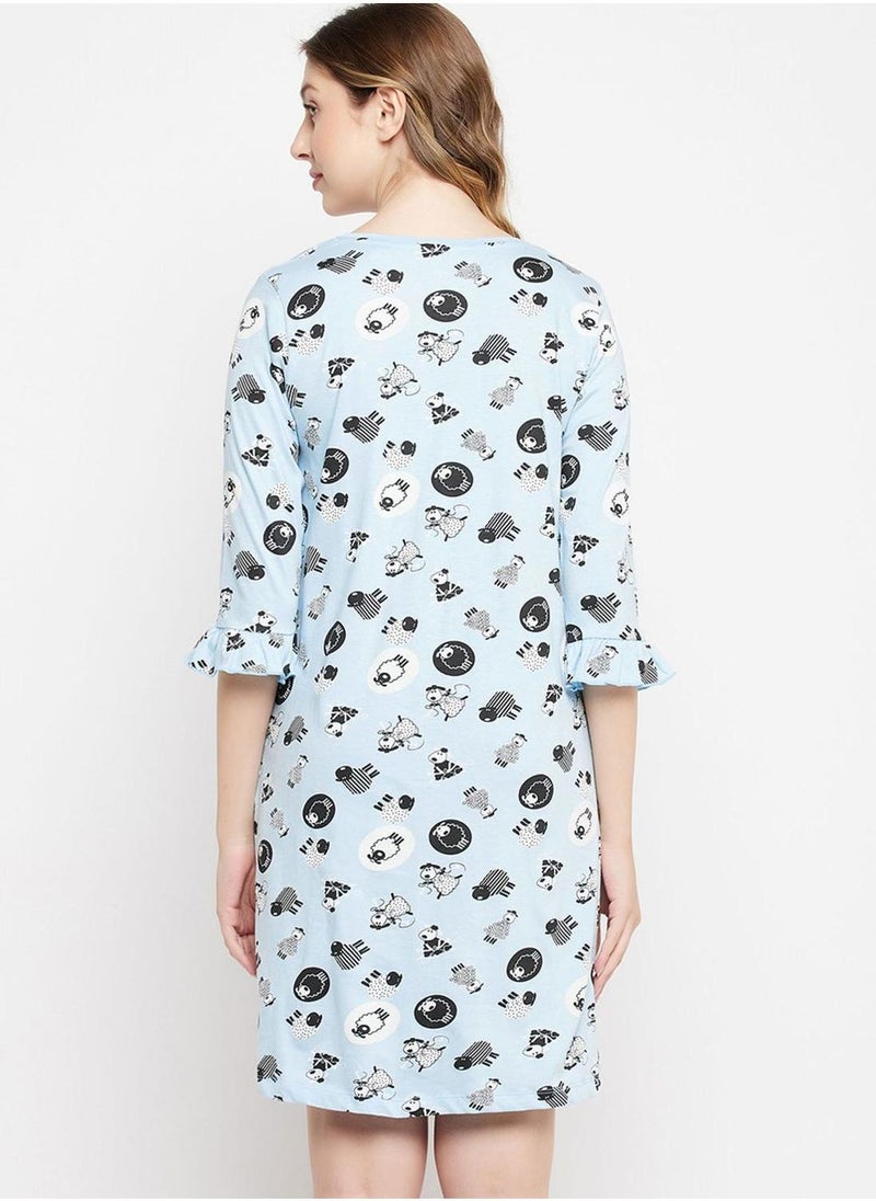 Clovia Ruffle Sleeve Printed Nightdress - Image 2