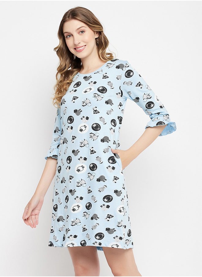 Clovia Sheep Print Long Sleep Tee in Baby Blue - 100% Cotton - pzsku/ZD27403BB23DD1B22D38EZ/45/_/1728893052/4bb8aed6-5ca1-4f03-a359-348a2f970d9c