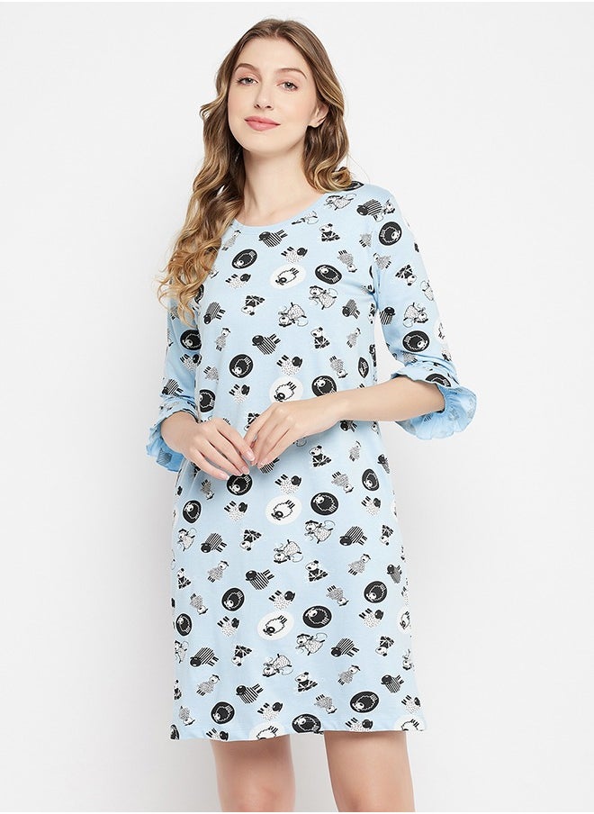 Clovia Sheep Print Long Sleep Tee in Baby Blue - 100% Cotton - pzsku/ZD27403BB23DD1B22D38EZ/45/_/1728893055/7a8e4c0e-9f77-4bd0-b4d2-4177601a6b39