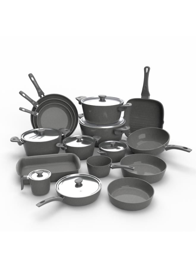 top chef granite Set of 19 (pot 18-20-24-28-30 - frying pan 20-24-30 - Oblong Tray 30 - oven tray 26 - grill 28 - milkpot 16 - wook 28) gray - Image 4