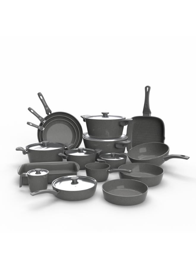 top chef granite Set of 19 (pot 18-20-24-28-30 - frying pan 20-24-30 - Oblong Tray 30 - oven tray 26 - grill 28 - milkpot 16 - wook 28) gray - Image 2