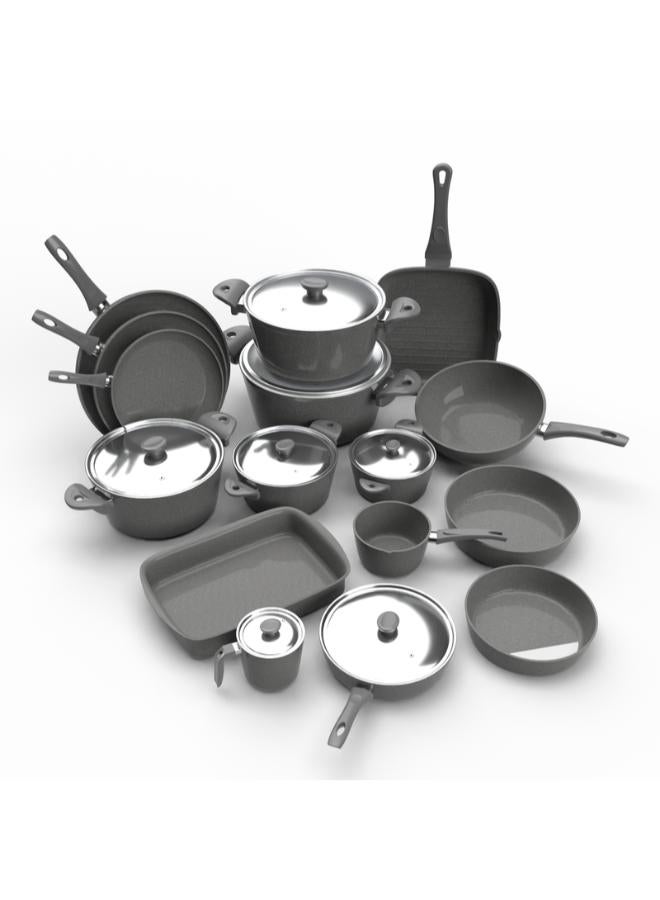 top chef granite Set of 19 (pot 18-20-24-28-30 - frying pan 20-24-30 - Oblong Tray 30 - oven tray 26 - grill 28 - milkpot 16 - wook 28) gray - Image 3