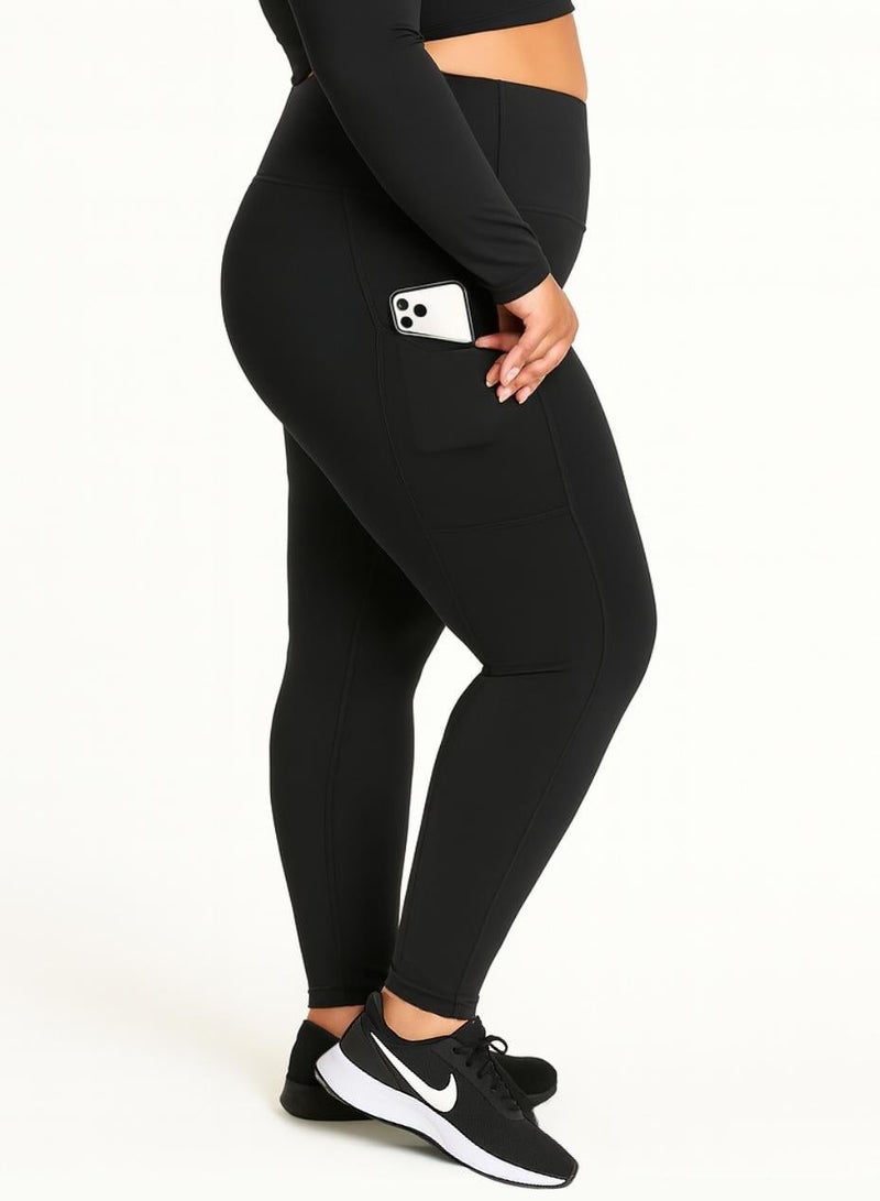 Moveletix Plus Size Modest Activewear Luxury Oversized & Plus Size Women's Gym Premium Leggings with Pocket - Image 3