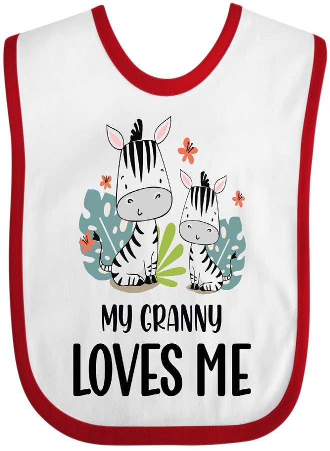 inktastic Zebra My Granny Loves Me Baby Bib White and Red 41b60 - Image 1