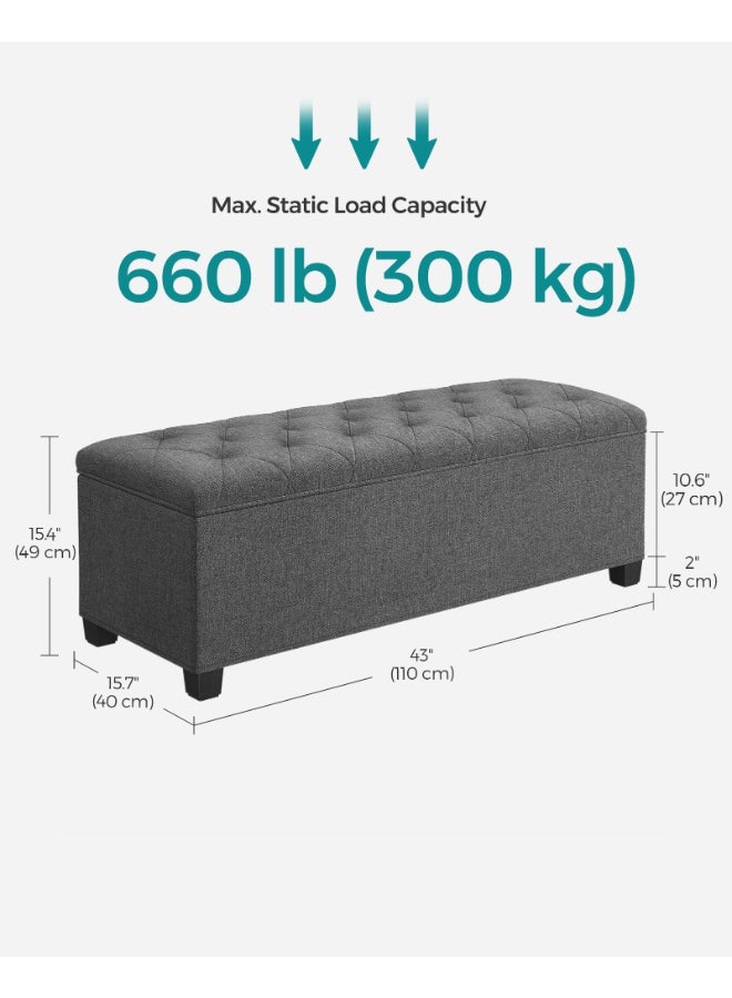 SONGMICS Stool with Storage Space, Bench with Legs, 40 x 110 x 40 cm Footstool, Storage Box, Maximum Load 300 kg, for Living Room, Bedroom, Hallway, Dark Grey - Image 5