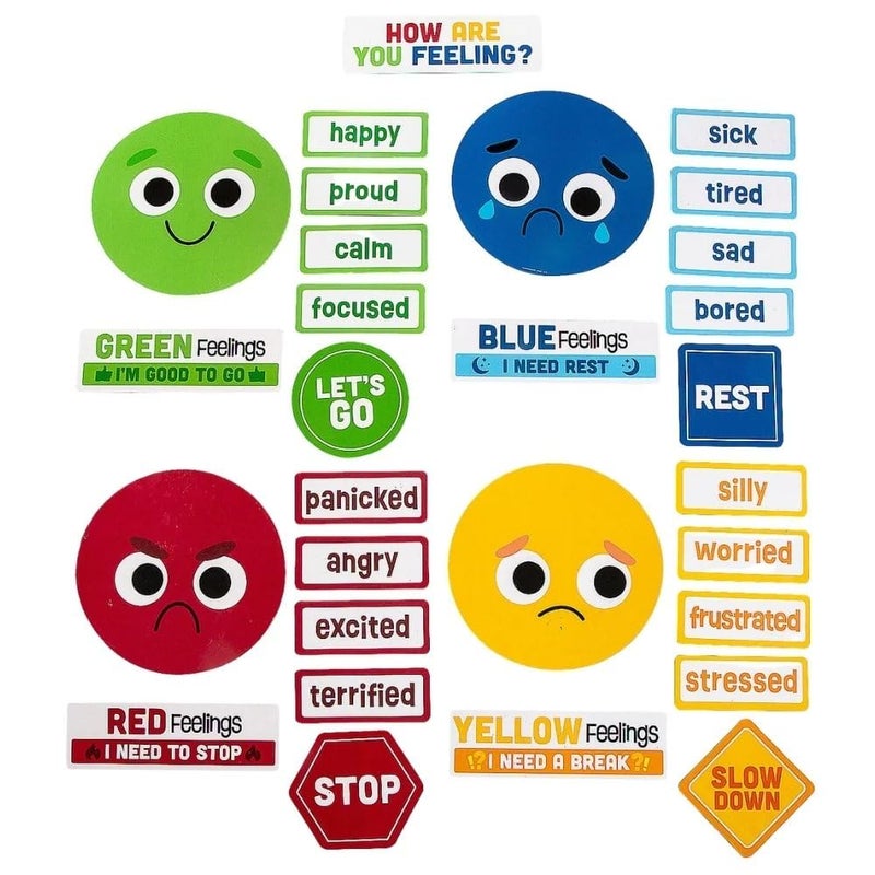 Fun Express Social Emotional Learning Emotion Check-in Cardstock Magnet Set â€“ 29 Pieces, 2" to 7Â¾" Size, Classroom Tools for Emotional Check-ins - Image 1