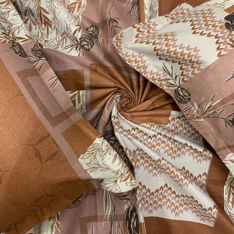 Bella Casa Double Bedsheet with 2 Pillow Covers 180 TC 100 Cotton Abstract Design Tan Brown Colour Radiant Collection - Image 3