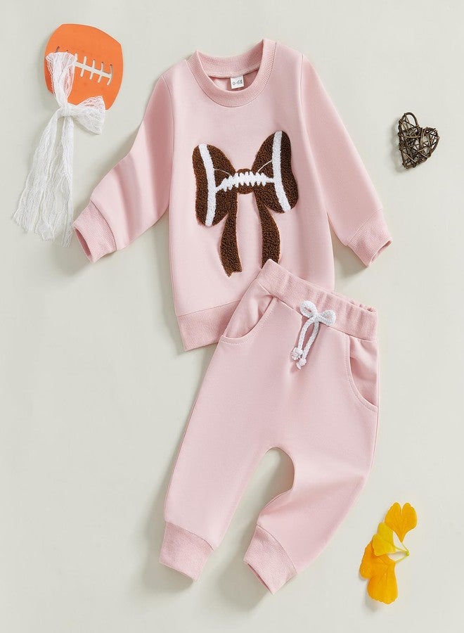 Karuedoo Toddler Baby Girl Football Clothes Football Bow Embroidery Long Sleeve Sweatshirt Top Pants Set 2Pcs Fall Outfits (Pink, 0-6 Months) - Image 4