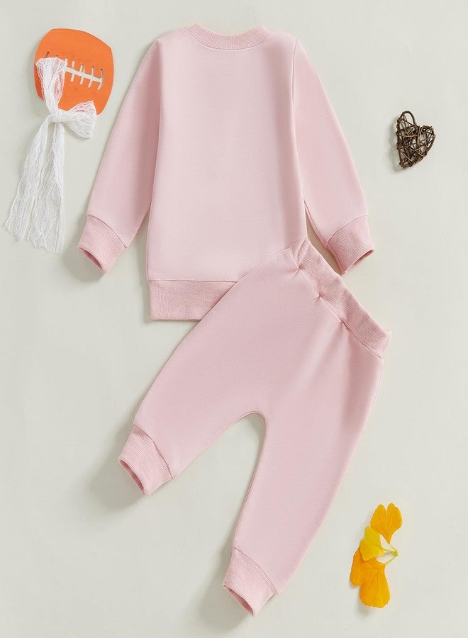 Karuedoo Toddler Baby Girl Football Clothes Football Bow Embroidery Long Sleeve Sweatshirt Top Pants Set 2Pcs Fall Outfits (Pink, 0-6 Months) - Image 3