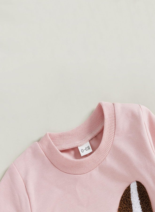 Karuedoo Toddler Baby Girl Football Clothes Football Bow Embroidery Long Sleeve Sweatshirt Top Pants Set 2Pcs Fall Outfits (Pink, 0-6 Months) - Image 5