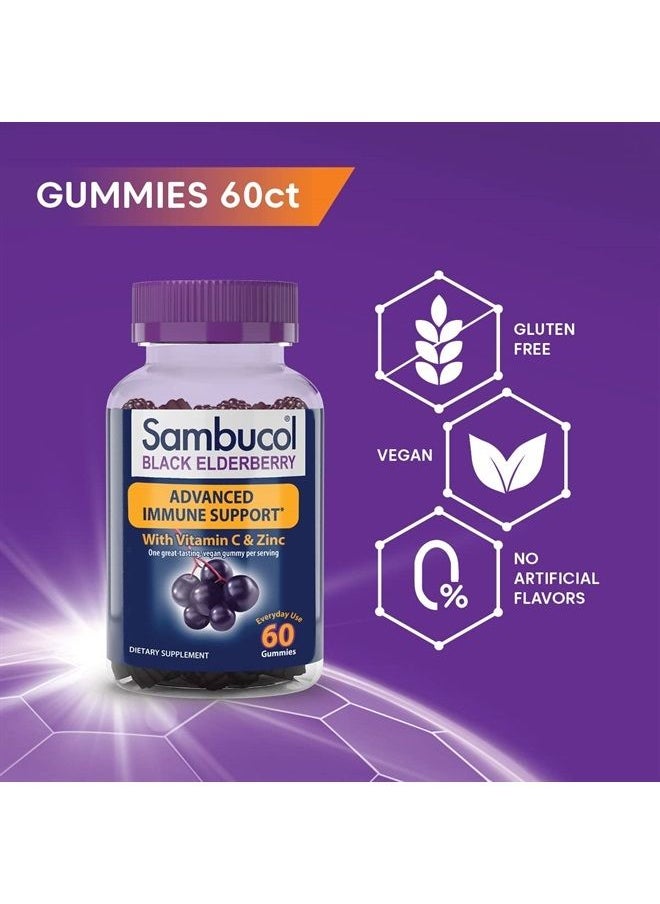 Sambucol Black Elderberry Gummies with Vitamin C & Zinc - Sambucus Elderberry Gummies for Immune Support, High Antioxidants, Gluten Free, Vegan, Elderberry with Zinc & Vitamin C for Adults - 60 Count 