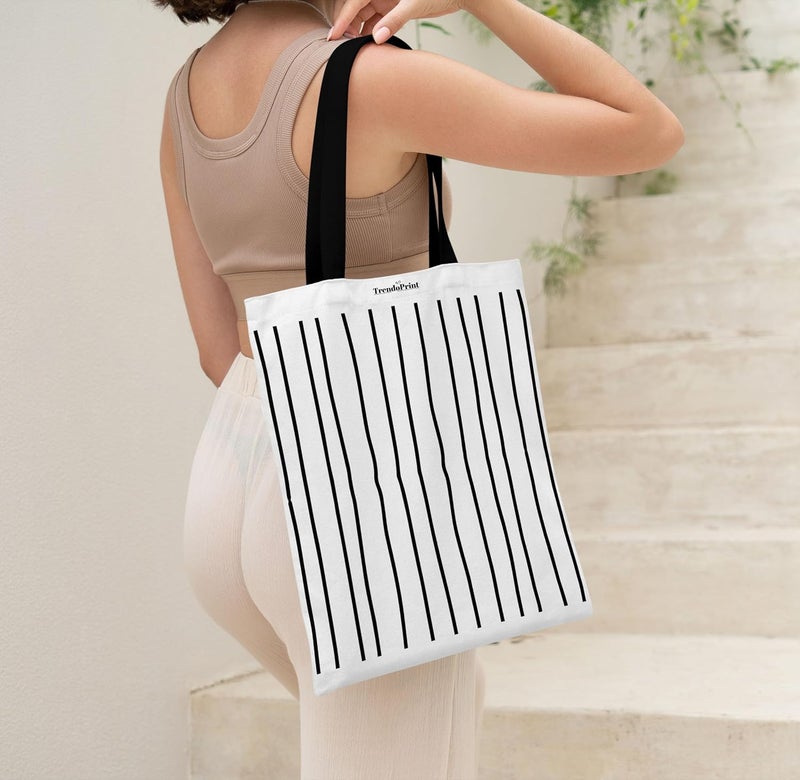 TrendoPrint Canvas White Tote Bags for Women with Zip 15Kgs Capacity, College Bag for Girls, 100% Organic Cotton Tote Bag for Shopping, Travel &Beach - Image 2