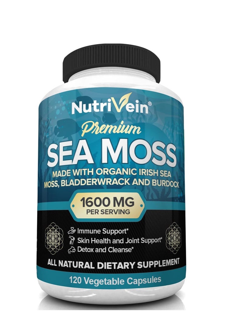 Nutrivein Organic Sea Moss 1600Mg Plus Bladderwrack And Burdock 120 Capsules 