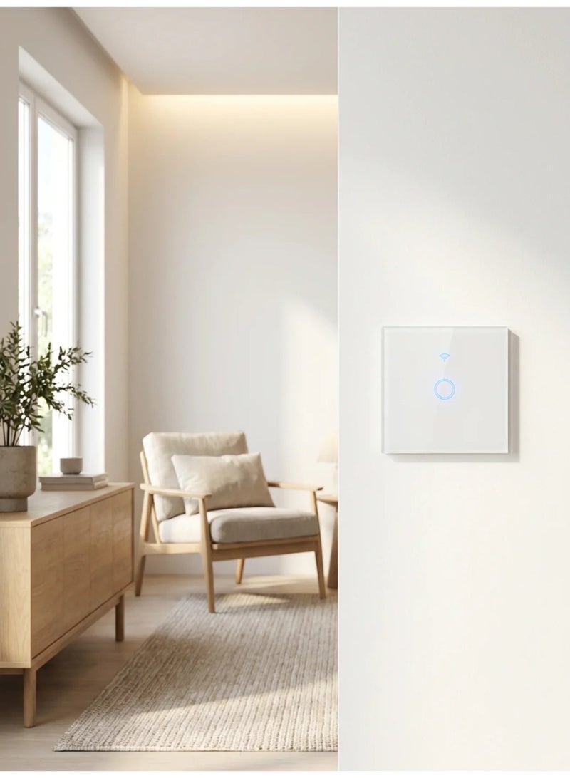 Smart Wi-Fi Touch Light Switch 1 Gang | Tuya & Smart Life App | Works with Alexa & Google Home | No Hub Required | 220V 10A | Tempered Glass - Image 2