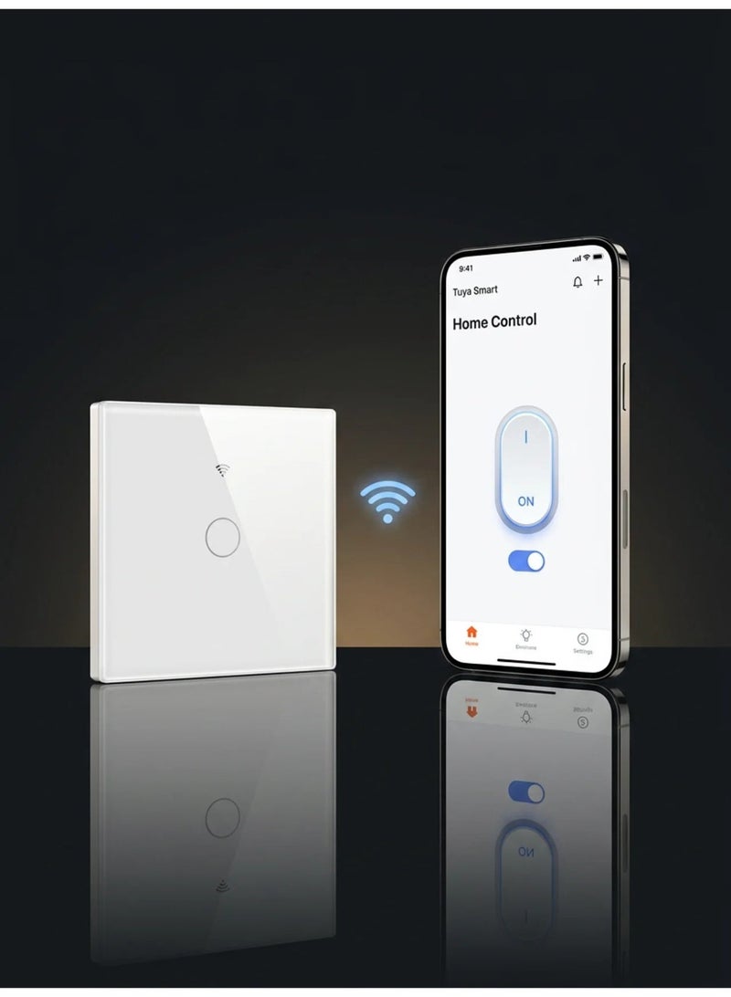 Smart Wi-Fi Touch Light Switch 1 Gang | Tuya & Smart Life App | Works with Alexa & Google Home | No Hub Required | 220V 10A | Tempered Glass - Image 3
