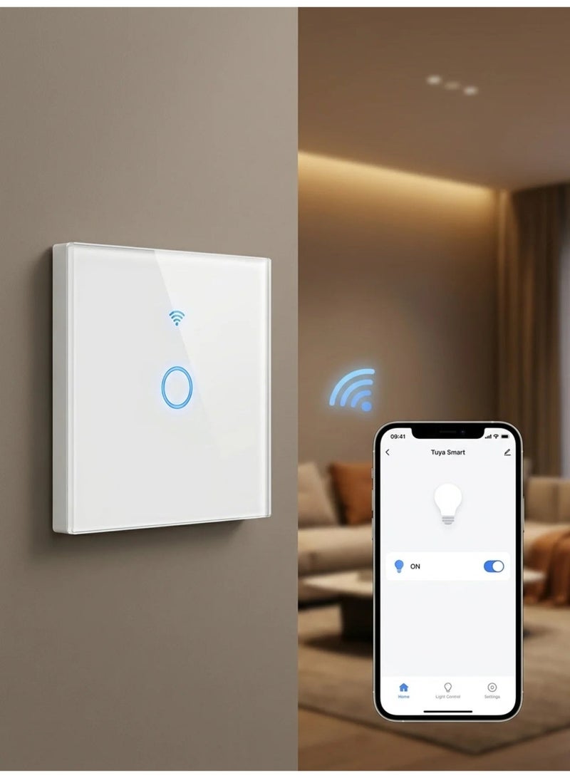 Smart Wi-Fi Touch Light Switch 1 Gang | Tuya & Smart Life App | Works with Alexa & Google Home | No Hub Required | 220V 10A | Tempered Glass - Image 4