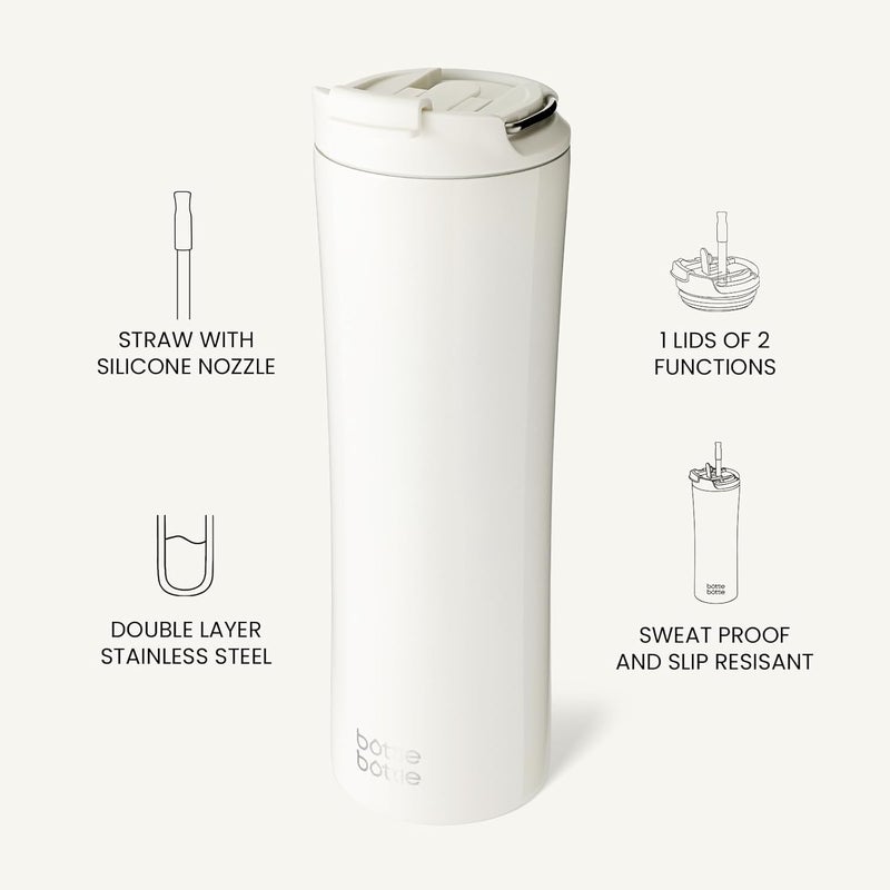 bottle bottle زجاجة زجاجة زجاجة ماء معزولة بغطاء مزدوج الاستخدام وقشة - 24 أونصة من الفولاذ المقاوم للصدأ (أبيض عاجي) - Image 3