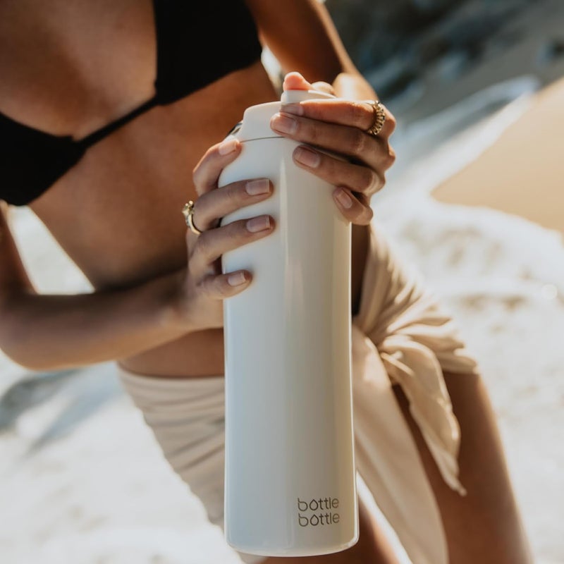 bottle bottle زجاجة زجاجة زجاجة ماء معزولة بغطاء مزدوج الاستخدام وقشة - 24 أونصة من الفولاذ المقاوم للصدأ (أبيض عاجي) - Image 5
