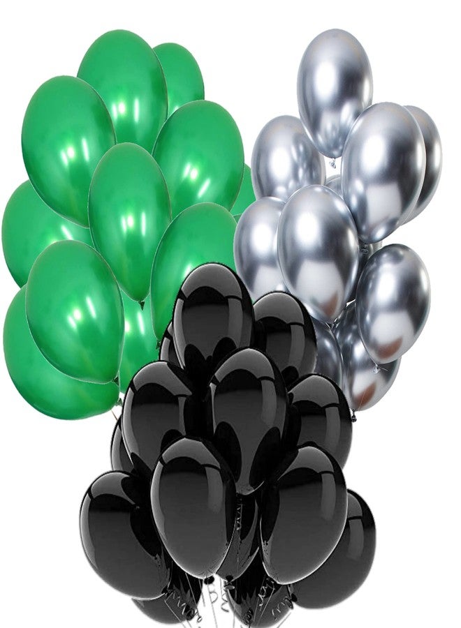 DUL DUL Black,Green,Silver,Color Metallic Balloon pack of 90 pcs~ Metallic balloon 30 pcs Black-30 pcs Silver-30 pcs Green Color Balloons for Party~Theme Party~Baby Shower~Anniversary~Wedding Decoration~Combo Balloons Pack (BLACK+SILVER+GREEN, 90)