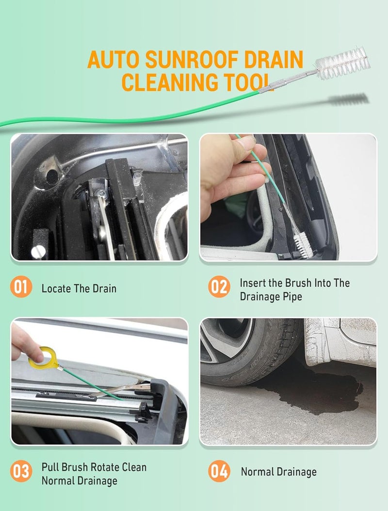 FEAOXYO Auto Sunroof Cleaning Tool, 120 Inch Long Flexible Pipe Brush, Tube Cleaner Brush with 1 PC 7.9 Inch Drain Brush, Slim Drain Dredging Brush Perfect for Car Sunroof, Windshield Wiper Drain Hole Globally spread simple design - Image 5