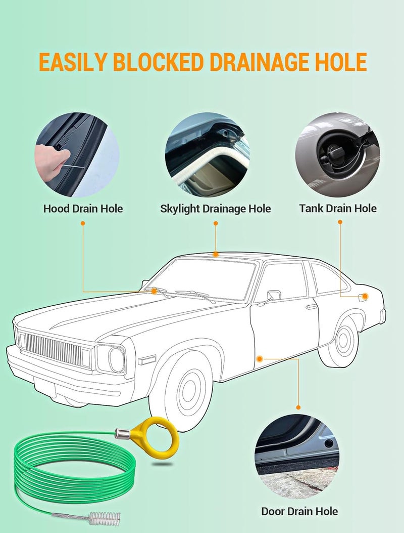 FEAOXYO Auto Sunroof Cleaning Tool, 120 Inch Long Flexible Pipe Brush, Tube Cleaner Brush with 1 PC 7.9 Inch Drain Brush, Slim Drain Dredging Brush Perfect for Car Sunroof, Windshield Wiper Drain Hole Globally spread simple design - Image 3